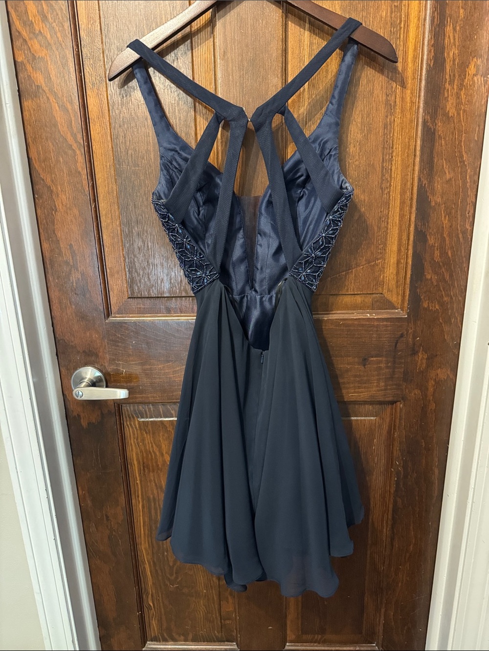The Secret Dress Navy Beaded V-Neck Chiffon Mini Dress Size 2 - Picture 3 of 3